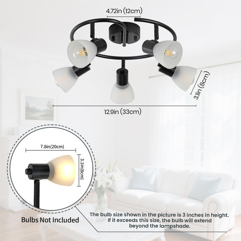 KEESFU 5-Light Kitchen Flush Mount Ceiling Light，Modern Round Track Lighting
