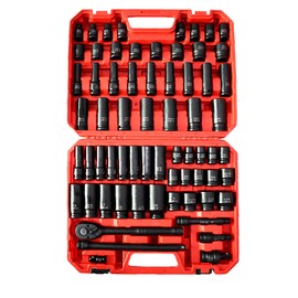 Noviitus 1/2" Drive Impact Socket Set,66-Pieces Metric and SAE Socket set with 3", 5", 10" Extension bars and Drive Ratchet Handle,Deep and Standard, 6 Point(1/2" Socket Set, Metric and SAE, 66pcs)