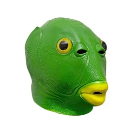 Green Fish Head Halloween Funny Cosplay Animal Mask Headwear Half Mermaid Mask Rubber Halloween Green Head Mask Disguise Realistic Props (1)