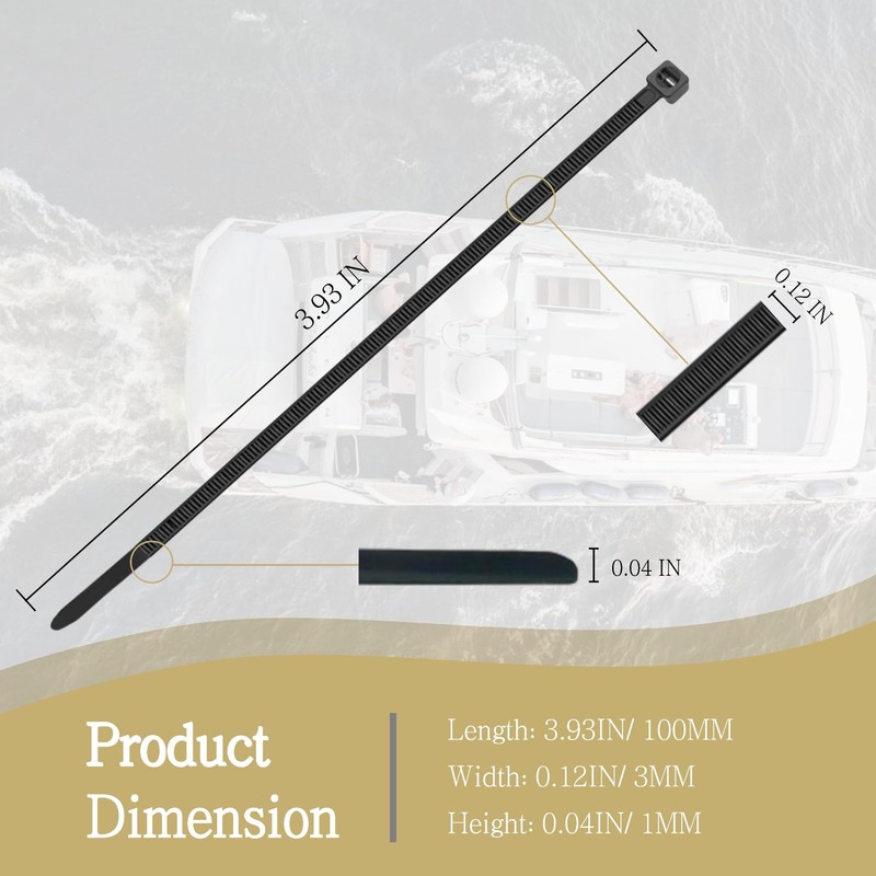 JLM MARINE 4 Pack 4 Inch Black Zip Ties UV