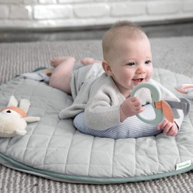 Ingenuity Cozy Spot Reversible Duvet Activity Gym & Play Mat with Wooden Toy bar - Loamy, Newborn and up