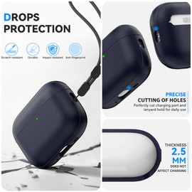 TNSNK for AirPods Pro 3 Case (2025), TNSNK Leather Texture Full-Body Protective Airpods Pro 3rd Generation Case Cover with Lanyard & Cleaner Kit, Wireless Charging Support, Front LED Visible (Blue)