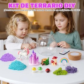 Kit de Terrario Arena Mágica con Luz Nocturna Niños, Kits de Manualidades DIY para niños y niñas, Transparente para Niños con Luz Nocturna Ajustable (