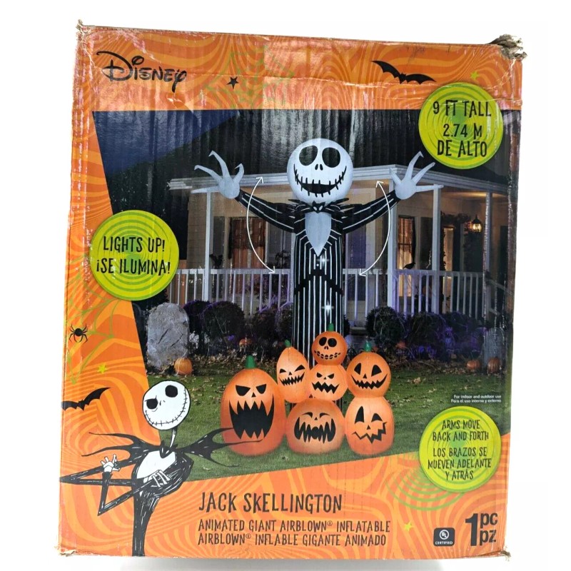 Gemmy Animated Projection Airblown-Fire & Ice-Jack Skellington Scene-Giant-Di