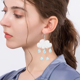Seakuur Acrylic Cloud Water Droplet Earrings Lightweight Cute Cloud Dangle Drop Earrings for Women Unique Artistic Jewelry, Large, Acrylic, No Gemstone