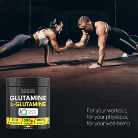 BANDINI Bandini? L-Glutamine Powder | 3000 mg Pure Kyowa? Quality Glutamine per Dose | Vegan Amino Acid Produced by Fermentation | Muscle Strength & Recovery, Boosts Immune System | 300 g/100 Servings