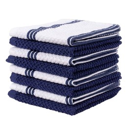 Living Fashions 8 Pack Dish Towels - Absorbent Weave Pattern - Terry Kitchen Dishcloths - 100% Ring Spun Cotton - Size 12" x 12"