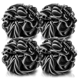 MTDLYICE Loofah Sponge XXL-100g 4 Pack, Bath Sponge Soft Mesh Shower Puff Loofah for Men, Exfoliating Body Scrubber for Women, Shower Accessories (White Black Mix)