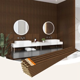 Upick WPC Slat Wall Panels, 7 Pack 94 x 6.61 in 3D Wood Wall Panels Fluted Textured for Interior Wall Decor, Teak