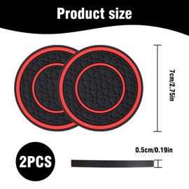 2PCS Car Cup Holder Coasters Universal Non Slip Car Insulation Cup Mats Shockproof Anti Dust Car Cup Holder Insert Suitable for Most Car Interior Center Console Liner Accessories (Red)