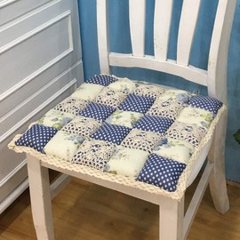 vctops Patchwork Chair Pad with Ties No Slip Lace Trim Chair Cushion Farmhouse Floral Print Kitchen Dining Seat Cushion (510 Blue, 16"x16")
