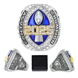 K-toobeely 2025 Fantasy Football Championship Ring with Box League Champion Trophy Rings Premium Award for Winne (Blue, 11)