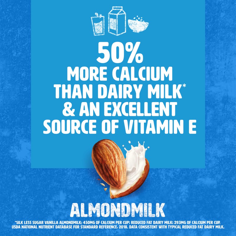 Silk Shelf-Stable Almondmilk, Less Sugar Vanilla, Dairy-Free, Vegan, Non-GMO Project