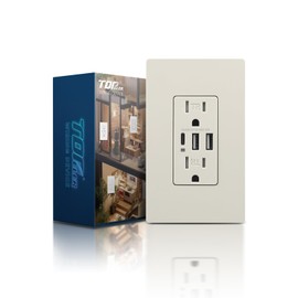 TOPELER USB Outlets Receptacles, 3-Port USB-C Wall Outlet, 30W 6.0A USB Electrical Outlet, 15 Amp Tamper-Resistant Receptacle, UL & FCC Listed, Screwless Wall Plate Included, Light Almond