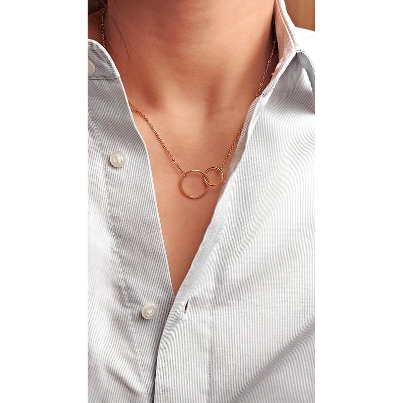Kritz Women's Necklace Circle Pendant with 2 Rings Gold or