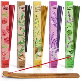 Incense Sticks Variety Pack - Sandalwood, Lavender, Rose, Patchouli, Vanilla Coconut, Gift Set for Mother's Day, Christmas, Birthday, Perfect for Yoga, Aromatherapy, Meditation, 150 Sticks with Holder