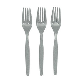 Fun Express - Metallic Silver Plastic Forks (50 Pc) - Party Supplies - Solid Tableware - Cutlery - 50 Pieces