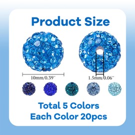 10mm Grade A Rhinestone Beads for Baseball Necklace-Round Disco Ball Beads Rhinestone Clay Beads for Earring Jewelry Making,Necklace Bracelet,DIY Craft Supplies(100 pcs Blue)