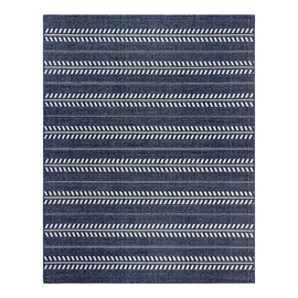 Gertmenian Indoor/Outdoor Flatweave Area Rug - 5x7 Standard, Stain & UV Resistant, Ideal for Deck, Patio, Poolside, Mudroom - Moran Striped Navy, White, 25459