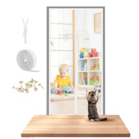 Heavy Duty Cat Screen Door - Escape-Proof Pet Door with Reinforced Mesh & Zipper, Anti-Mosquito Fly Curtain for Cats/Dogs, Suitable for Living Room, Kitchen, Bedroom, Patio - 90x210cm