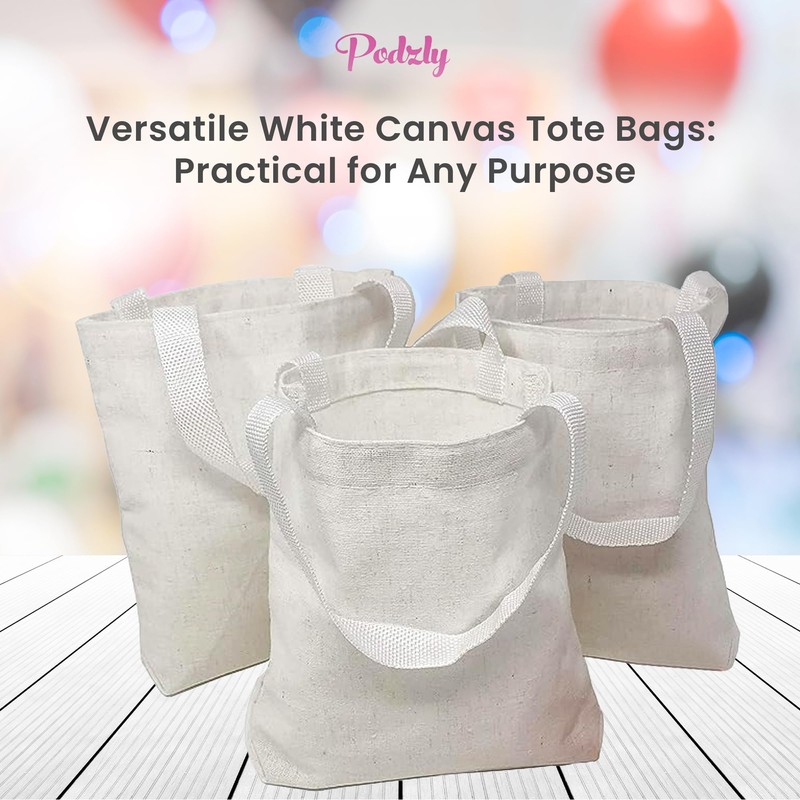 12 bolsas de lona blancas medianas en blanco, a granel,