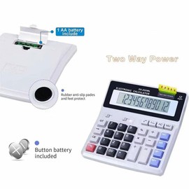 Desk Calculator Large 12 Digit Display, Dual Power Basic Calculator Desktop, Big Button for Office, Business, Home and School (Grey).