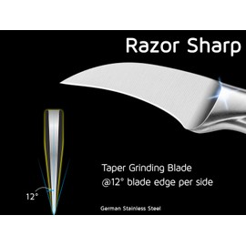 WELLSTAR 2.5 Inch Birds Beak Paring Knife, Sharp High Carbon Stainless Steel Curved Blade for Fruit and Vegetable Peeling Garnishing Cutting – Silver