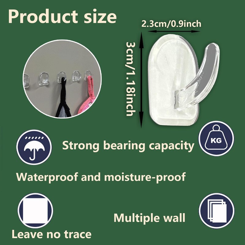 YMCLUB 30 PCS Clear Adhesive Wall Hooks - Transparent Acrylic,