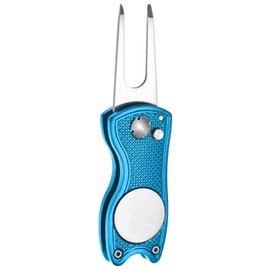 TIXIPEM Golf Divot Repair Tool- Switch Foldable Divot Tool Rack with Magnetic Ball Marker & Open Button Use for Golf Accessories & Gifts - [Black] Green Fork Tines