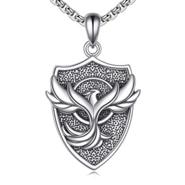 VONALA St Christopher/Viking Owl/Viking Raven/Phoenix Necklace Sterling Silver St Christopher/Viking Owl/Viking Raven/Phoenix Medal Pendant Necklace for Men Women Family Friends (Viking Owl)