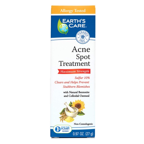 Earth's Care Acne Spot Treatment - 10% Sulfur Cream Medication to Clear Cystic Acne, Pimples and Blackheads on Face and Body (Tube 0.97 OZ)