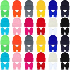 48 Pcs Bulk Winter Knit Beanies Gloves Men Women Warm Beanie Touchscreen Gloves Set Cozy Winter Accessories(Bright Color,Convertible Mittens)