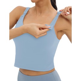 Foucome Nursing Tank Tops for Breastfeeding Longline Maternity Sports Bra Workout Crop Top Light Blue, M