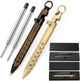 Chinco 6 Pcs Christmas Bolt Action Pen Sets Christmas Gift for Men 2 Bolt Action Pen 4 Ink Refills with 2 Gift Boxes Solid Brass Edc Pen Six-edge Pocket Metal Tactical for Father(Brass Color, Black)