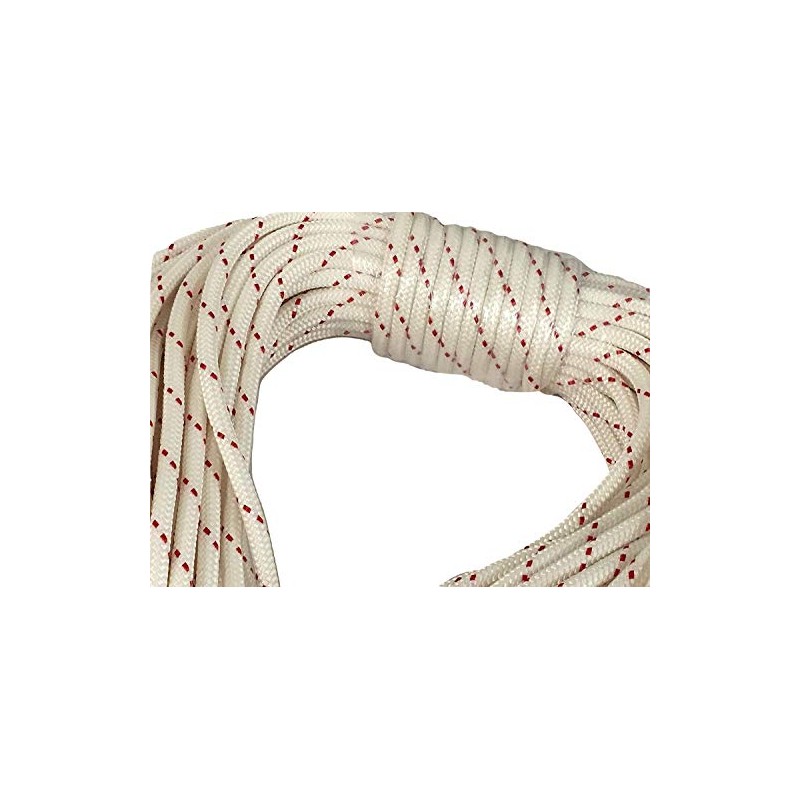 Yacht Braid Premium Polyester Rope 3/8 inch, White/Red (150 feet)