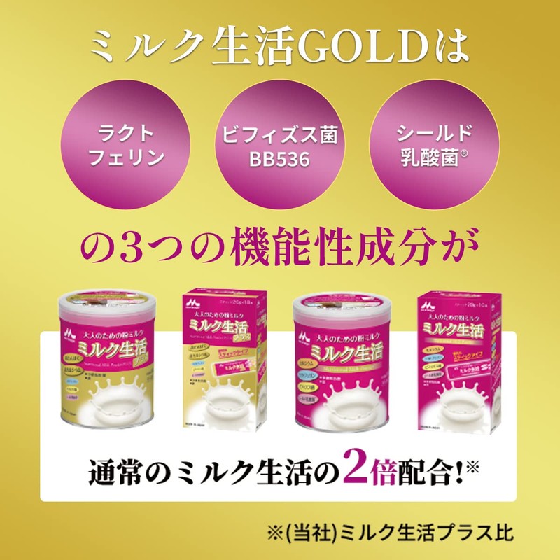 【森永直販】 大人のための粉ミルク ミルク生活 GOLD [通常のミルク生活2倍の有効成分配合] 300g 1袋(約15回分) ラクトフェリン ビフィズス菌BB538 シールド乳酸菌