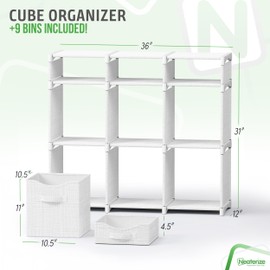 9 Cube Closet Organizers And Storage | Includes All Storage Cube Bins | Easy To Assemble Closet Storage Unit With Drawers | Room Organizer For Clothes, Baby Closet Bedroom, Playroom, Dorm (White Grey)