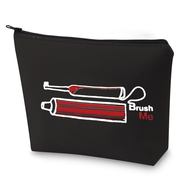 G2TUP Novelty Travel Toothbrush Holder Brush Me Canvas Travel Dopp Kit Toothpaste Organizer Toiletries Bag (Brush Me Black Bag)