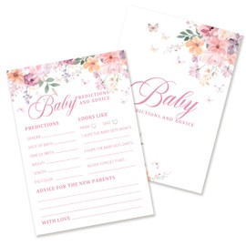 YUISLE Baby in Bloom Baby Shower Games for Girl Boy, Wild Floral Flowers Theme Babies Predictions and Advice Game, 5x7 in & 25 Pcs Game Cards for Party Favor Decorations-B02