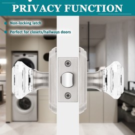 Orger Passage Door Knobs for Hallway and Closet, Glass Door Handles with Non-Locking Latch, Octagonal Clear Crystal Door Knobs 6 Pack, Satin Nickel Vintage Rosette with Heavy Duty Crystal