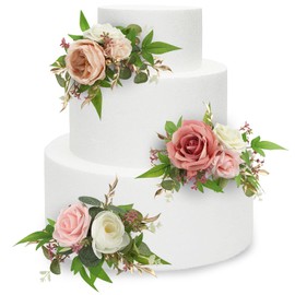 Rinlong Decoración para tartas, flores rosas, decoración para tartas, decoración de tartas de boda, decoración de flores para bautizo, decoración de tartas para niña