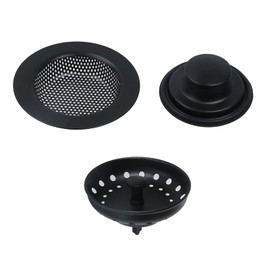 Antrader Kitchen Sink Drain Strainer and Stopper Black,3Pcs Stainless Steel Kitchen Sink Drain Strainer Basket and Stopper Black Kitchen Sink Drain Strainer Kitchen Sink Stopper Kit