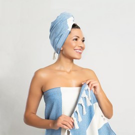 Bazaar Anatolia Turkish Beach Towel 100% Cotton Bath Towels Oversized Quick Dry Boho Farmhouse Decor Sheets Bathroom Towels Sand Free Camping Blanket 180x100cm - Diamond Turquoise