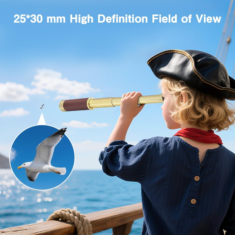 Laupha Pirate Telescope Vintage Monocular 25x30 Telescope Small Portable Kids