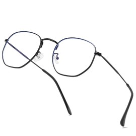 aisswzber Hexagonal Metal Blue Light Blocking Glasses Anti Eye Strain for Digital Screens Lightweight Frame for Men Women
