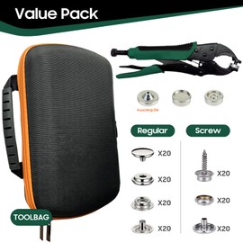 Heavy Duty Push Button Tool Set, Punch Function, Push Button Tool with Adjustable Setter, 15mm Push Button Tool, Includes 40 Sets Marine Snaps
