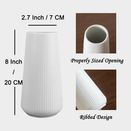 White Vase, Small Decorative Ceramic Vases for Pampas Grass, Modern Flower Vase for Table Decoration Indoor - 20 cm, White