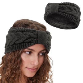 DRESHOW Women's Winter Headbands, Knitted Hair Band, Ear Warmers, Thick Fleece Lining, Thick Headwrap, Headband for Women, 2 pieces set 82-06