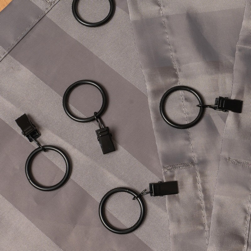 Curtain Clips with Rings, 30 Pieces, Black, Diameter 32 mm