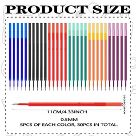 Pack of 30 Erasable Refills Compatible with Legami Pens, [5 Blue, 5 Black, 5 Red, 5 Turquoise, 5 Purple, 5 Orange] Refills Erasable for Legami Tier-Stfite